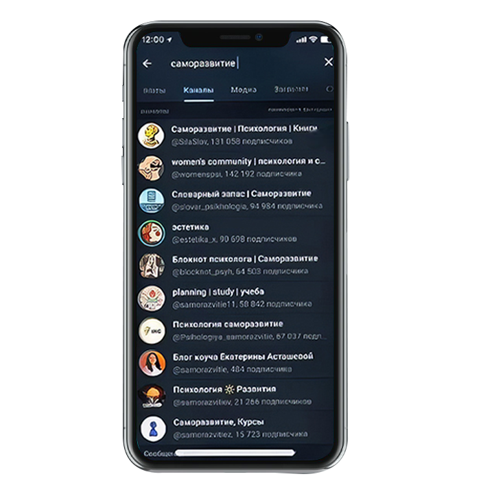 Пример выдачи Telegram на телефоне